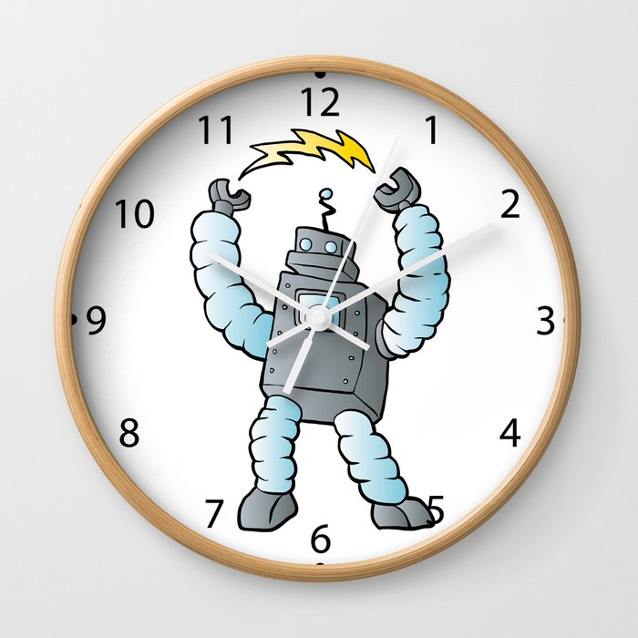 cartoon blue eletric robot Wall Clock