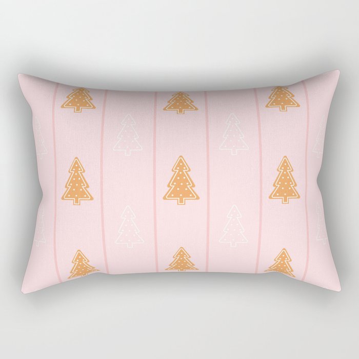 Colourful Christmas Cookies Seamless Pattern with Gingerbread Xmas Tree on Pink Background with Stripes Rectangular Pillow