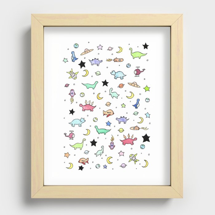 Dinos, Airplanes, and Space Recessed Framed Print