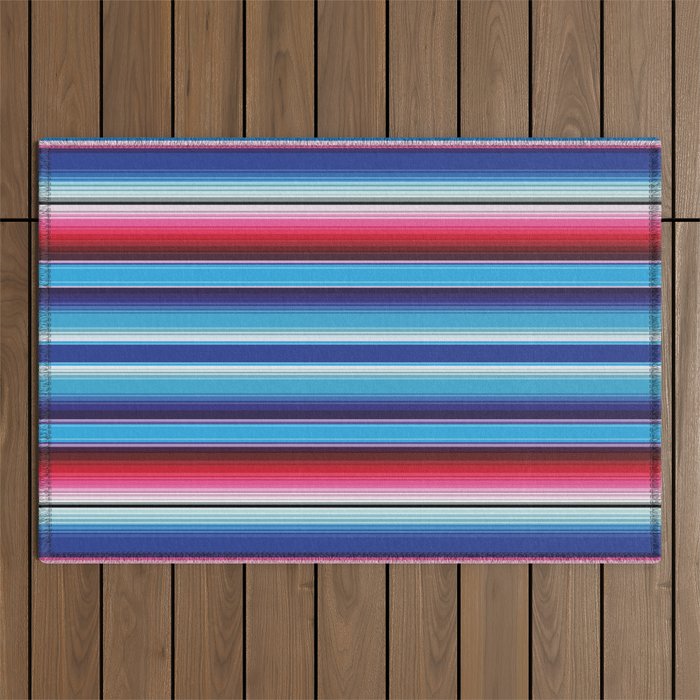 Blue and red Serape Saltillo Mexican sarape blanket vibrant zerape jorongo zarape chicano pattern Outdoor Rug