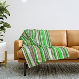[ Thumbnail: Eyecatching Lime, Green, Dark Salmon, Slate Gray & Beige Colored Striped/Lined Pattern Throw Blanket ]