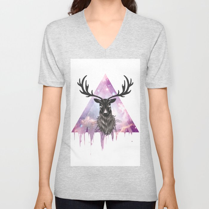 Pastel Goth Galaxy Deer V Neck T Shirt
