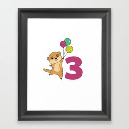 Meerkat Third Birthday Balloons Kids Framed Art Print