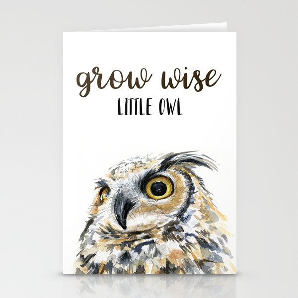 Grow Wise Little Owl Nursery Animals Art Great Horned Owl Stationery Cards