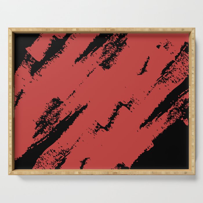 Abstract Charcoal Art Black Red Serving Tray