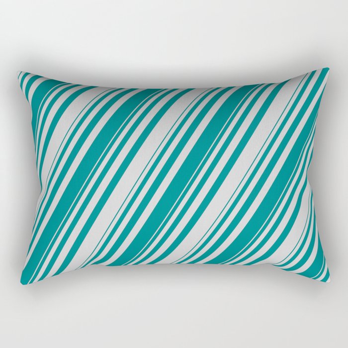 Teal & Light Grey Colored Striped Pattern Rectangular Pillow