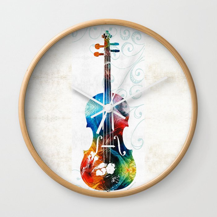 Colorful Violin Art by Sharon Cummings Wall Clock