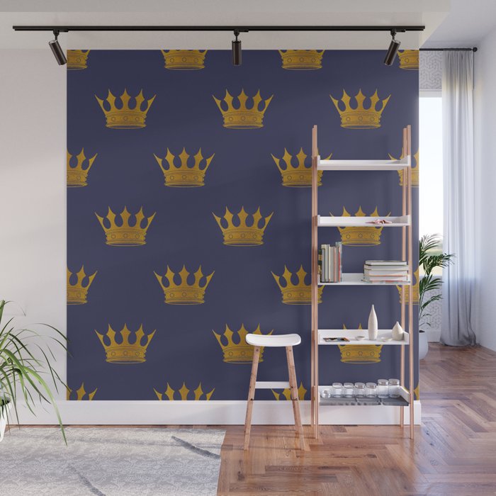 Royal Blue with Gold Crowns Wall Mural by Honor and obey Society6