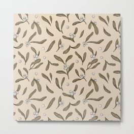 Mistletoe Pattern Metal Print | Digital, Illustration, Mistletoe, Plant, Holiday, Berries, Pattern, Berry, Leaves, Nature 