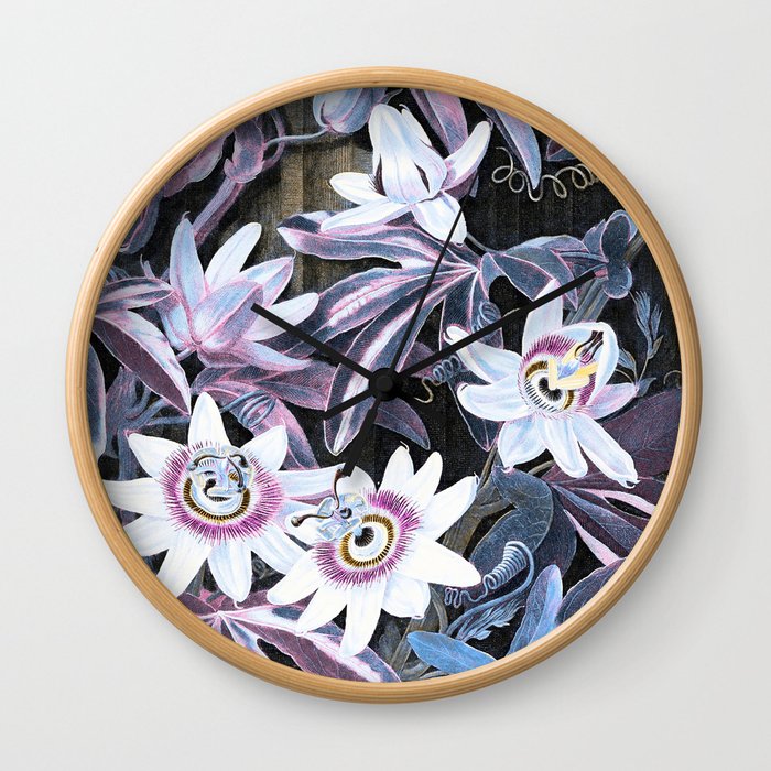 Blue Passion Flowers Temple of Flora: Mauve Serenity Wall Clock