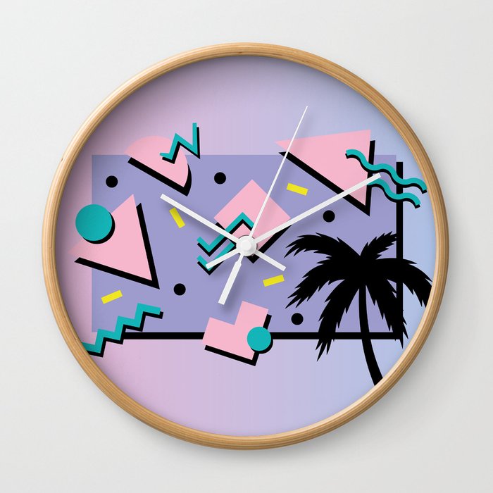 Memphis Pattern 25 - Miami Vice / 80s Retro / Palm Tree Wall Clock