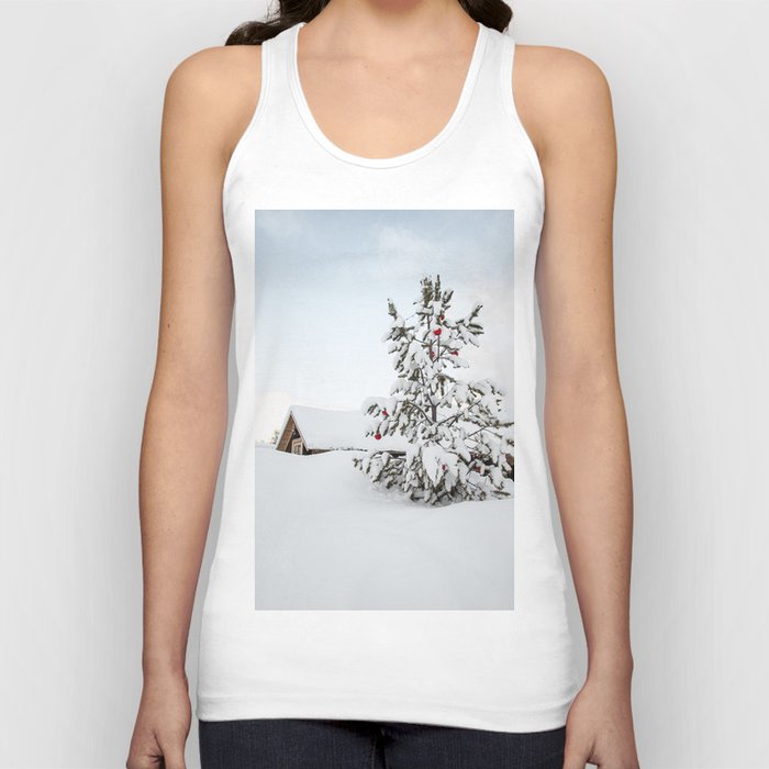 Christmas Tree In The Snow In Nordic Lapland | Norway Photo Art Print | Nature Travel Photography Tank Top
