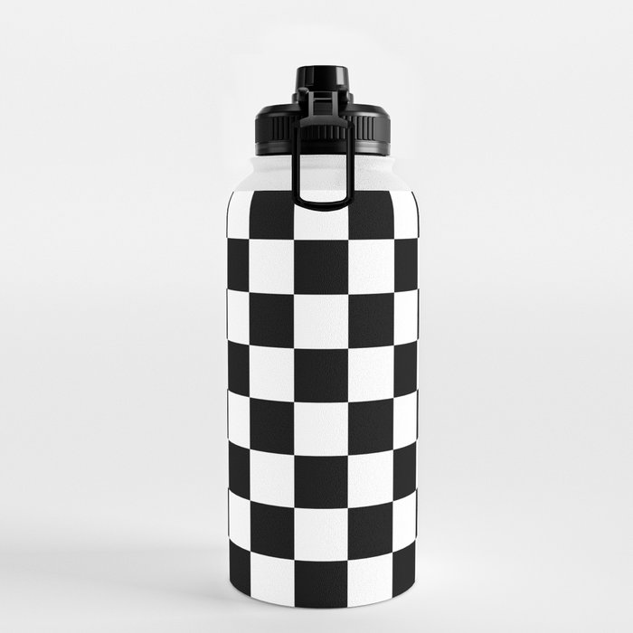 Check Checkered Checkerboard Geometric Black And White Pattern Water Bottle