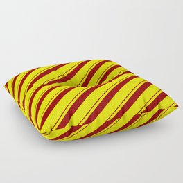 [ Thumbnail: Dark Red and Yellow Colored Lines/Stripes Pattern Floor Pillow ]