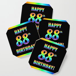 [ Thumbnail: Fun, Colorful, Rainbow Spectrum “HAPPY 88th BIRTHDAY!” Coaster ]