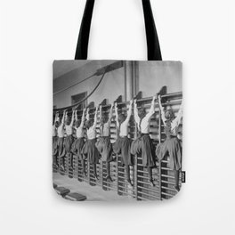 19th Century Boston female girls high school gym class calisthenics excercise humorous black and white photograph / photography / photographs Tote Bag