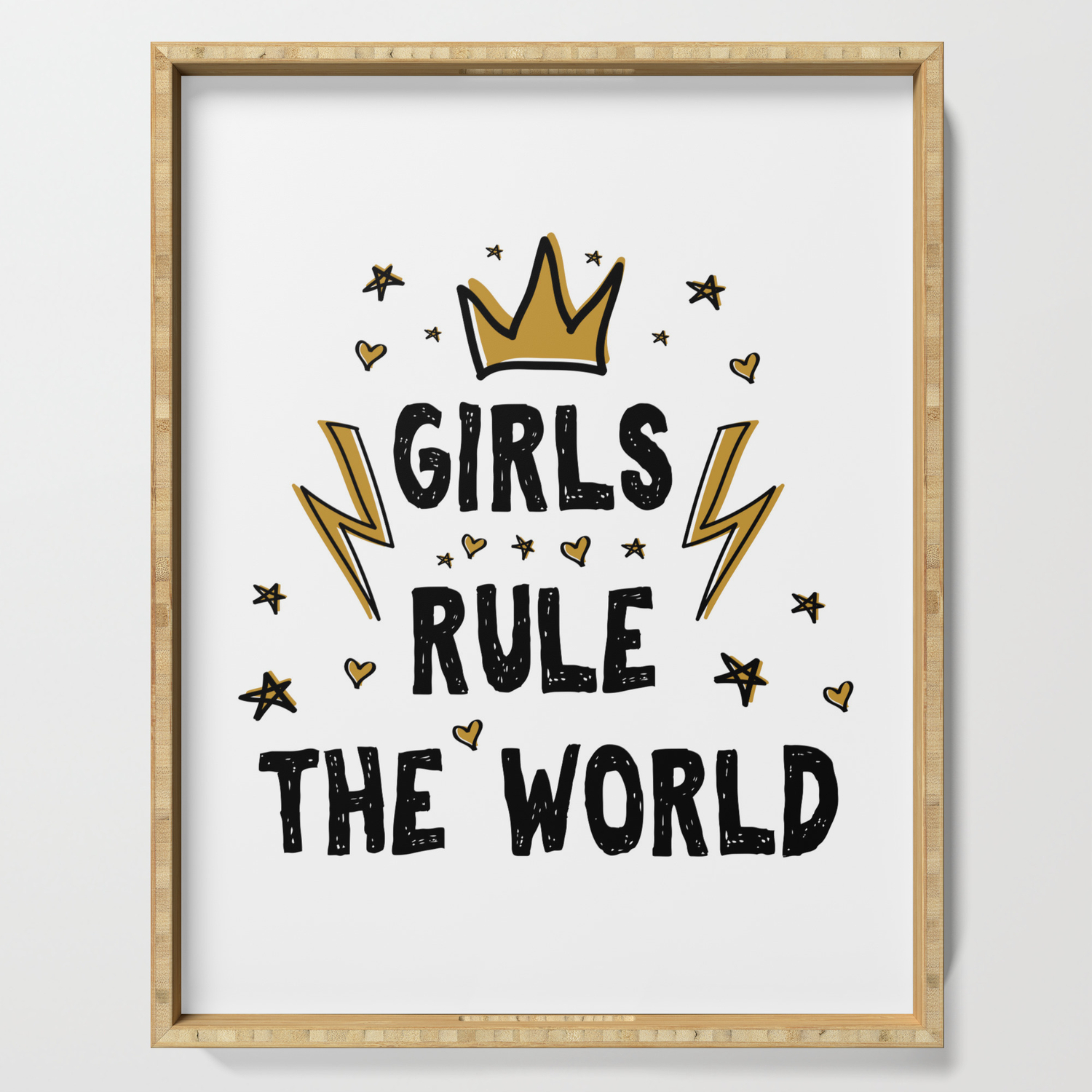 Girls Rule The World Funny Feminism Humor Sayings Typography Illustration With Thunder And Star Serving Tray By Cute Little Text Society6