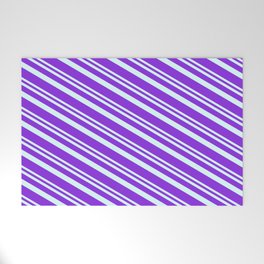 [ Thumbnail: Light Cyan & Purple Colored Stripes Pattern Welcome Mat ]