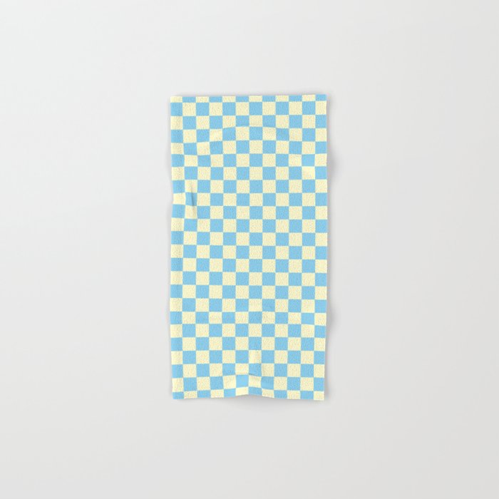 Cream Yellow And Baby Blue Checkerboard Hand Bath Towel By Colorfulpatterns Society6