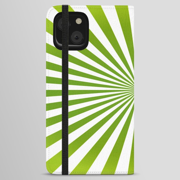 Green and White Sunburst Pattern iPhone Wallet Case