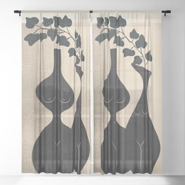 Modern Abstract Woman Body Vases 13 Sheer Curtain