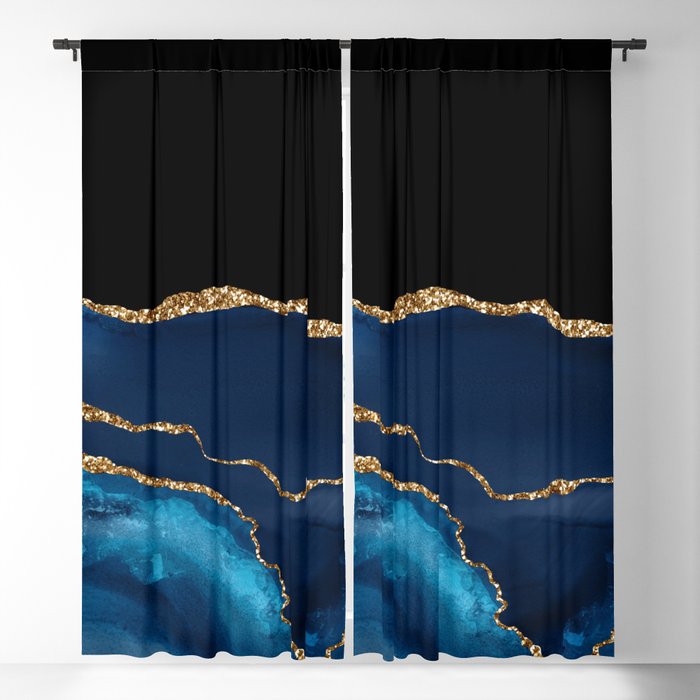 Navy & Gold Agate Texture 07 Blackout Curtain