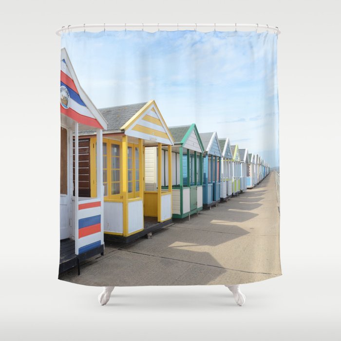 Beach Huts Shower Curtain By Malcolm, Shower Curtains Beach Huts