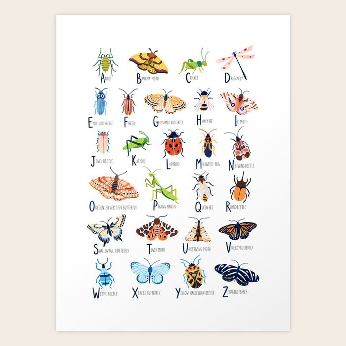 Insect Alphabet Poster by Ambers Textiles | Society6