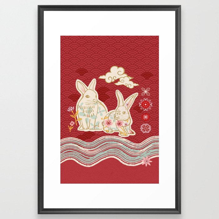 Chinese Lunar New Year Water Bunnies Framed Art Print