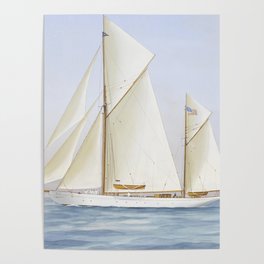 Vintage Racing Ketch Sailboat Illustration (1913) Poster