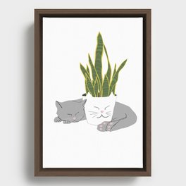 Cat Napping with a House Plant Framed Canvas