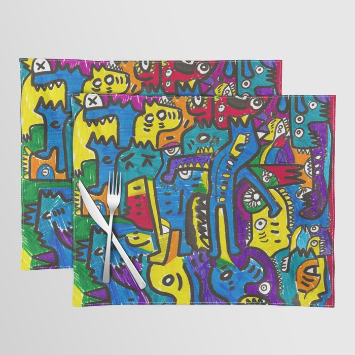 Joyful and Colorful Graffiti Creatures Felt Pen on Paper Placemat