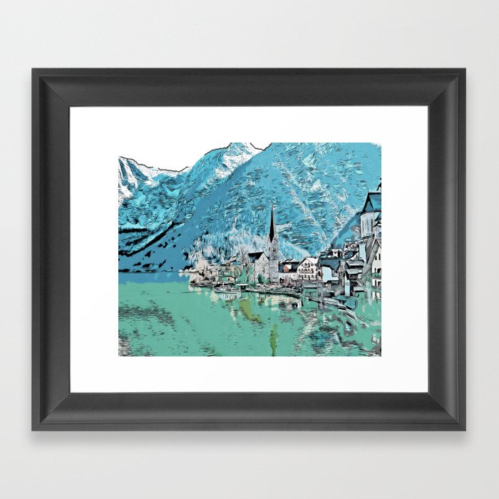 Hallstatt Village Landscape | Morning View | Austria | Europe | Travel Photo | Alpine Mountain | Lakeside Framed Art Print