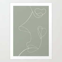 Line Art Face Flower Shapes 4 Sage Green Art Print