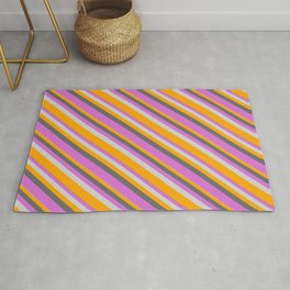 [ Thumbnail: Dim Gray, Orchid, Light Gray & Orange Colored Lined Pattern Rug ]