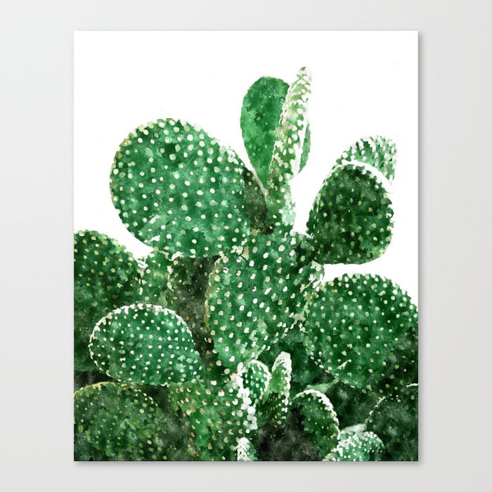 Velvet Cactus | Watercolor Botanical Plants | Minimal Boho Scandinavian Painting Canvas Print