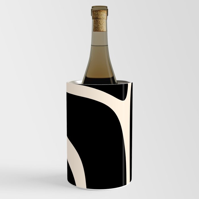 Tiki Minimalist Mid-Century Modern Abstract Pattern Black and Almond Cream Wine Chiller