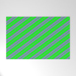 [ Thumbnail: Lime & Purple Colored Lined Pattern Welcome Mat ]