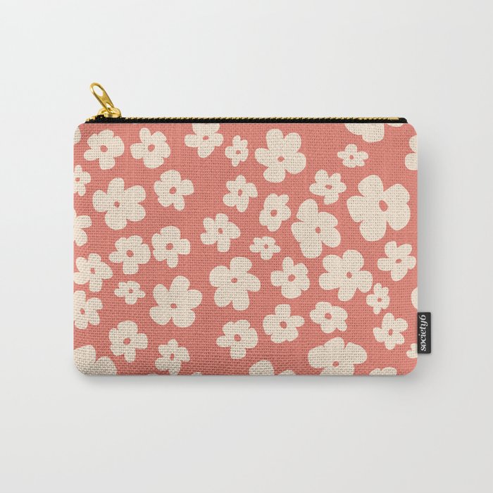 Pink and White Retro Flowers - Vintage 70s Pattern Carry-All Pouch