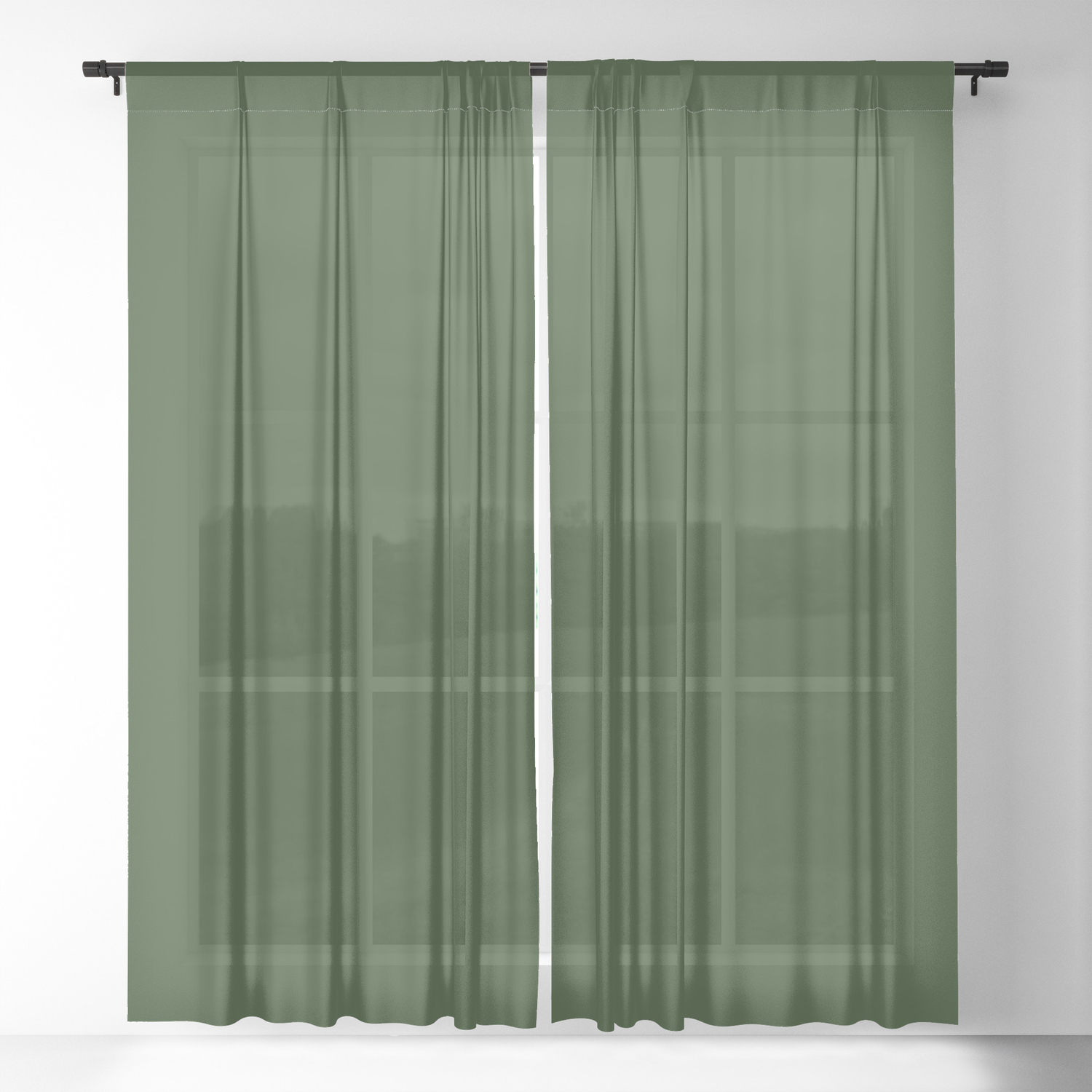 Solid Dark Forest Green Simple Solid Color All Over Print Sheer