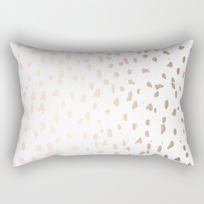 Luxe Gold Painted Polka Dot on White Rectangular Pillow