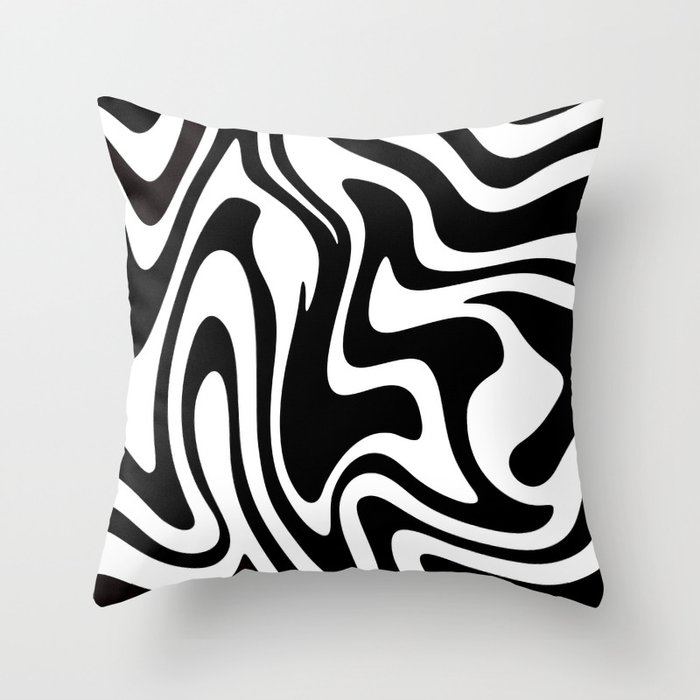 Zebra Print // Mid Century Modern Liquid Abstract // Black and White Throw Pillow