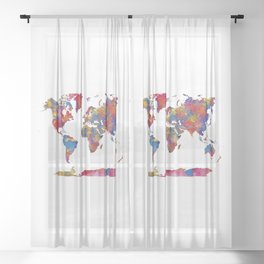 Watercolor World Maps Sheer Curtain