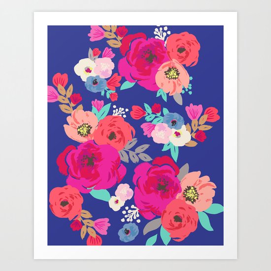 Sweet Pea Floral Blue Art Print