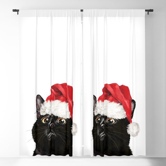 Black Cat Santa Blackout Curtain