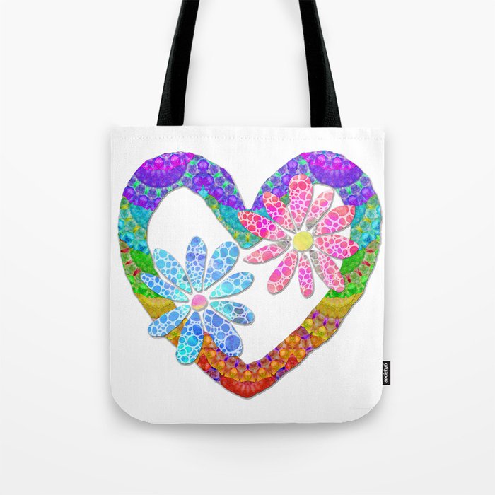 Bright Colorful Heart With Flowers - Colorful Love Tote Bag