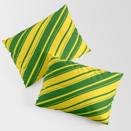 [ Thumbnail: Yellow & Dark Green Colored Lines/Stripes Pattern Pillow Sham ]