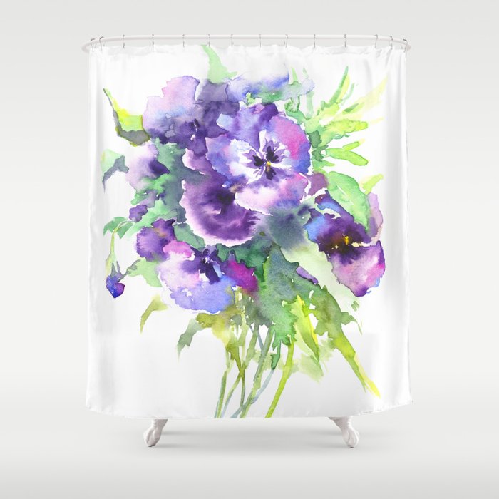 Pansy, flowers, violet flowers, gift for woman design floral vintage style Shower Curtain