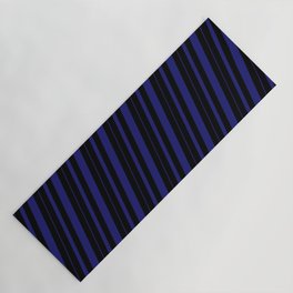[ Thumbnail: Black & Midnight Blue Colored Striped Pattern Yoga Mat ]