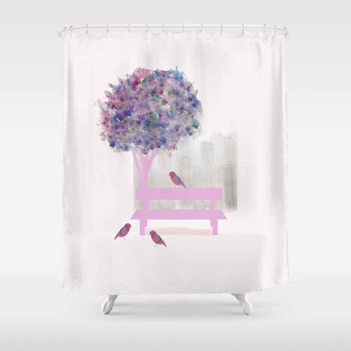 Park Bench Tree And Birds Shower Curtain By Annaki Society6